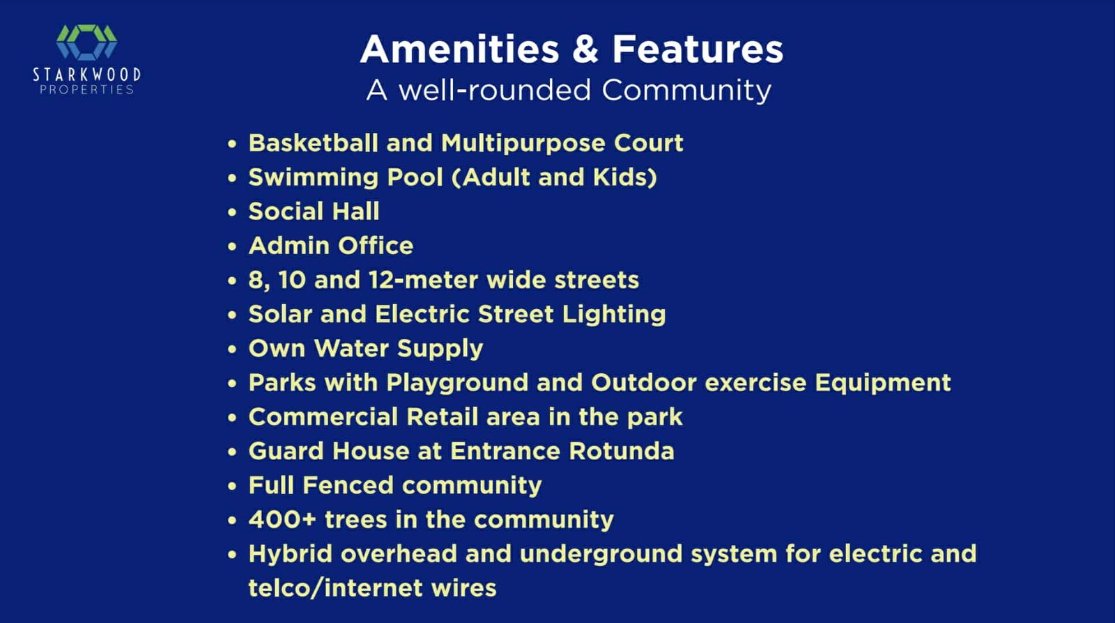 Developer amenities and features card