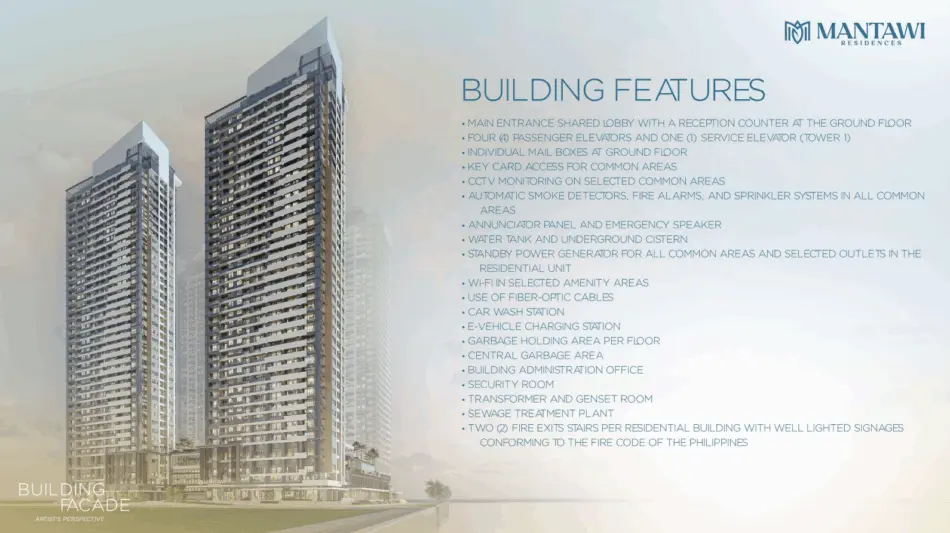 Mantawi Residences building features reference sheet