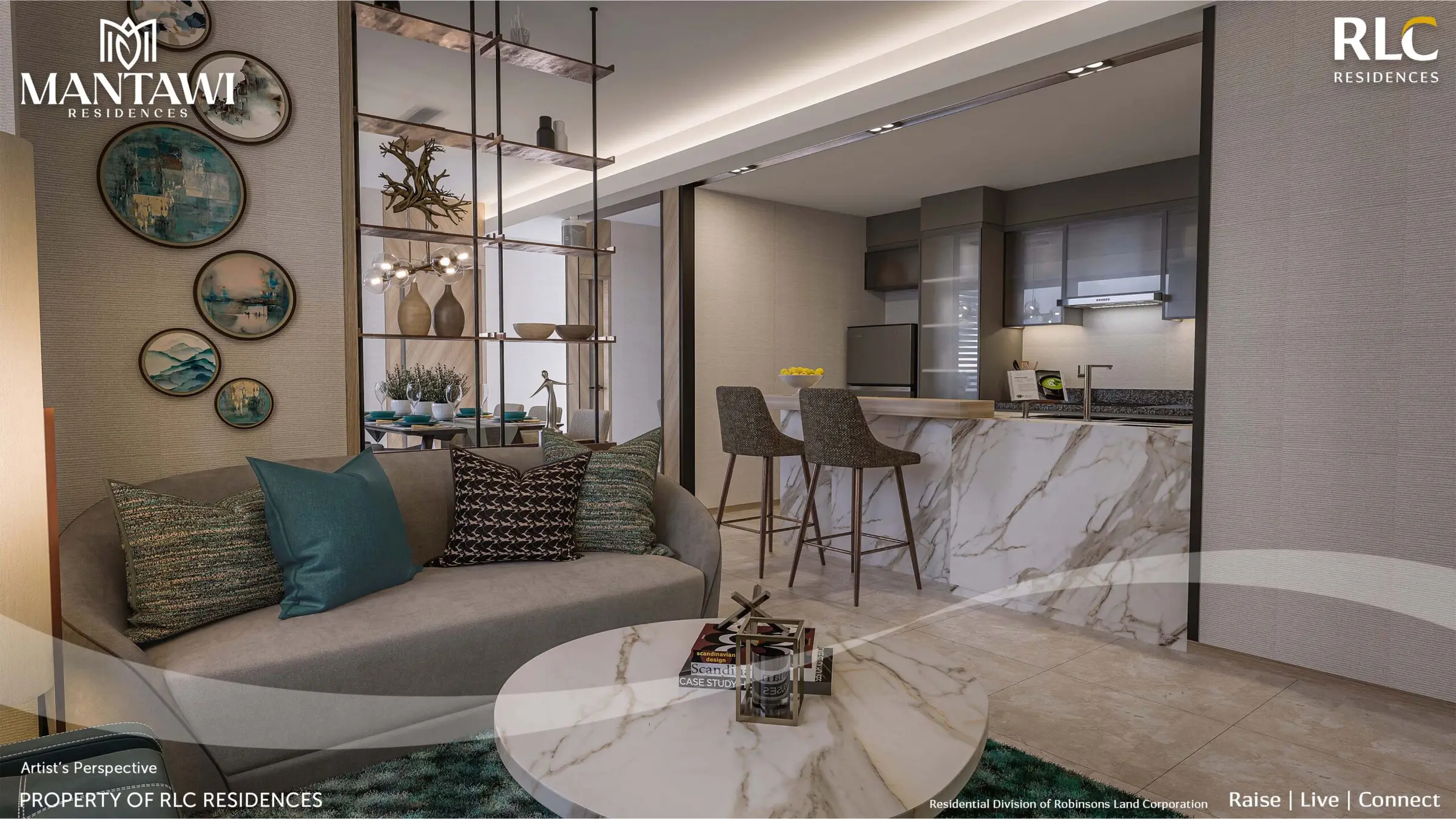 Mantawi Residences 2BR Living Area architect perspective