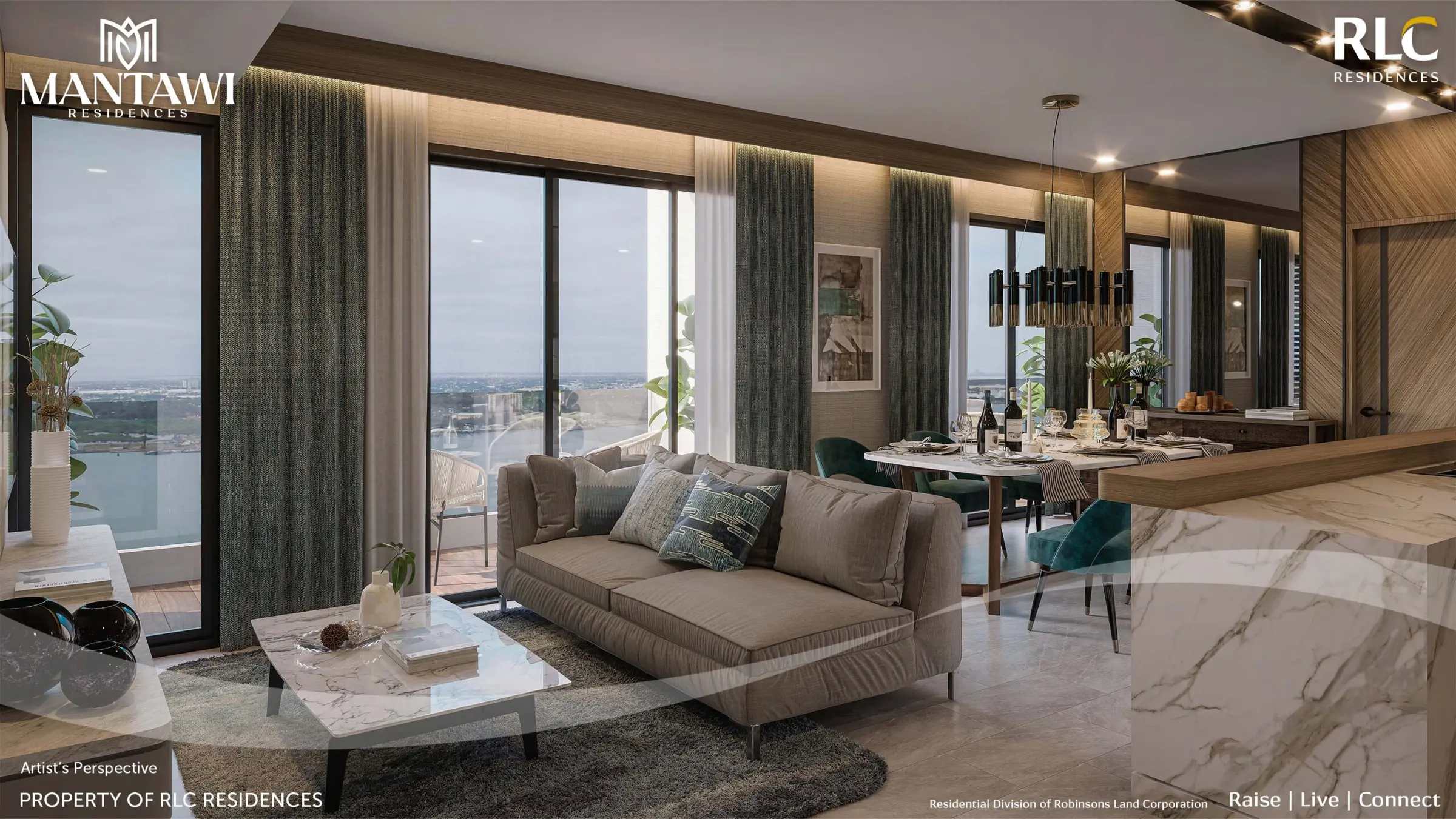 Mantawi Residences 3BR Living & Dining Area architect perspective