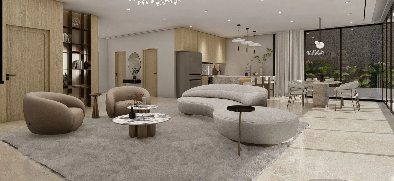 Bi-Level Pool Villa at The Rise at Monterrazas — Living, kitchen and dining area