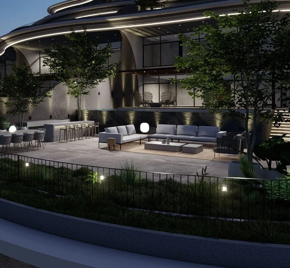 Bi-Level Pool Villa at The Rise at Monterrazas — Outdoor pool area at dusk
