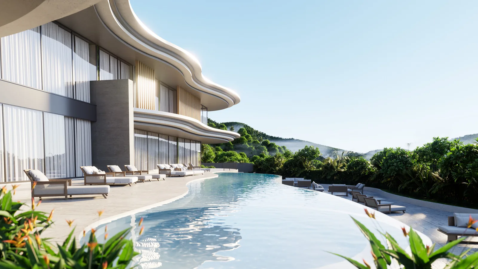 The Rise at Monterrazas — Pool deck facing the mountain ridge
