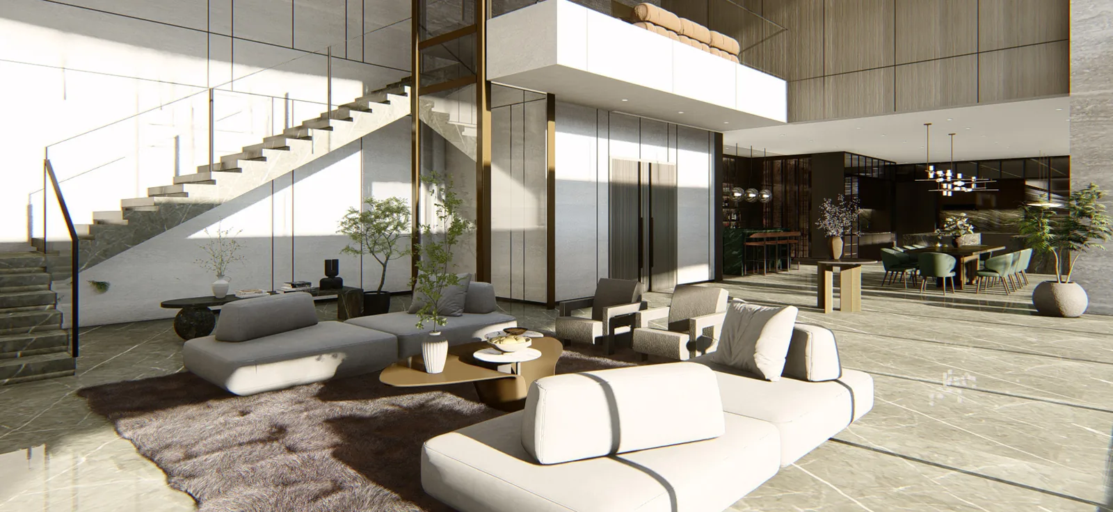Panorama Penthouse at The Rise at Monterrazas — Living, kitchen and dining area