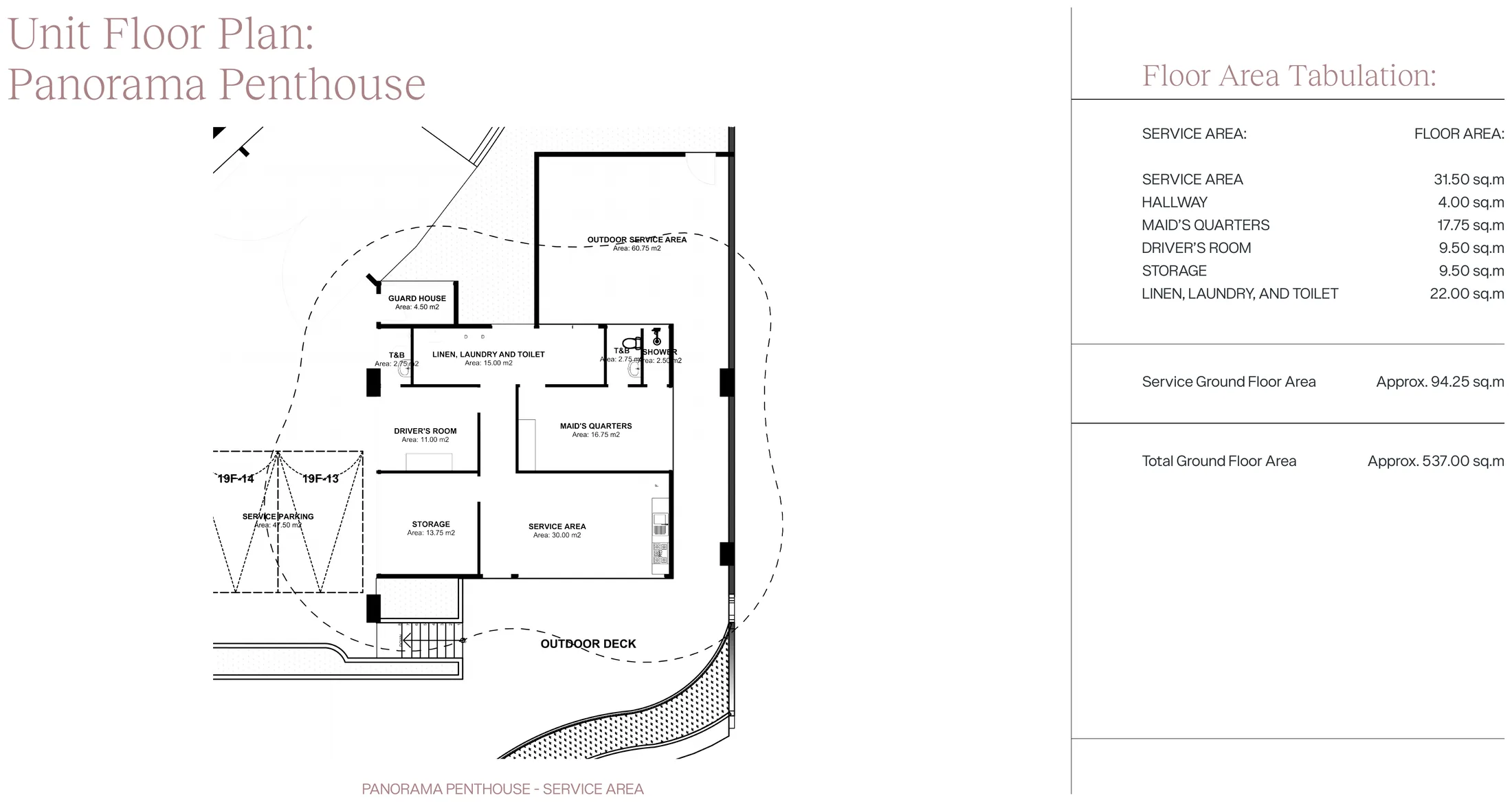 Panorama Penthouse at The Rise at Monterrazas — Service area plan and area tabulation