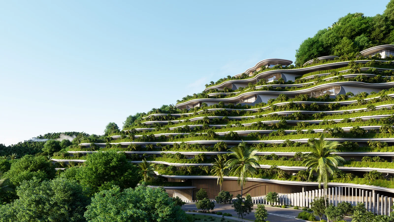 The Rise at Monterrazas — Curved terrace edges along the hillside
